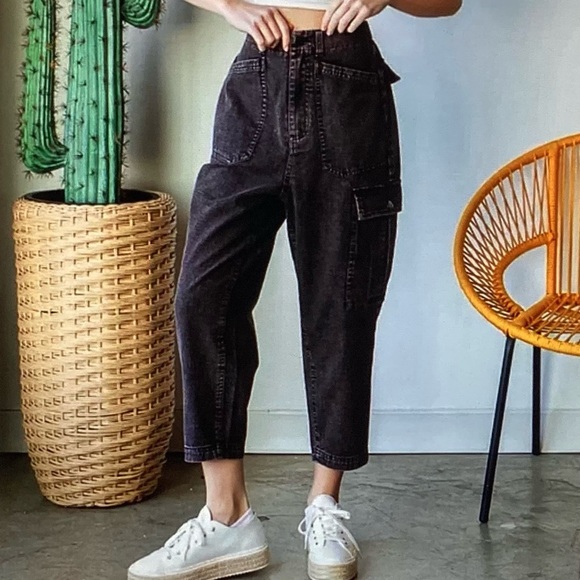 Oli & Hali Denim - Oli & Hali High-Waisted Black Mineral Wash Cargo Jeans